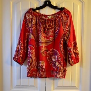 Bass Red Paisley Boho Top Size L